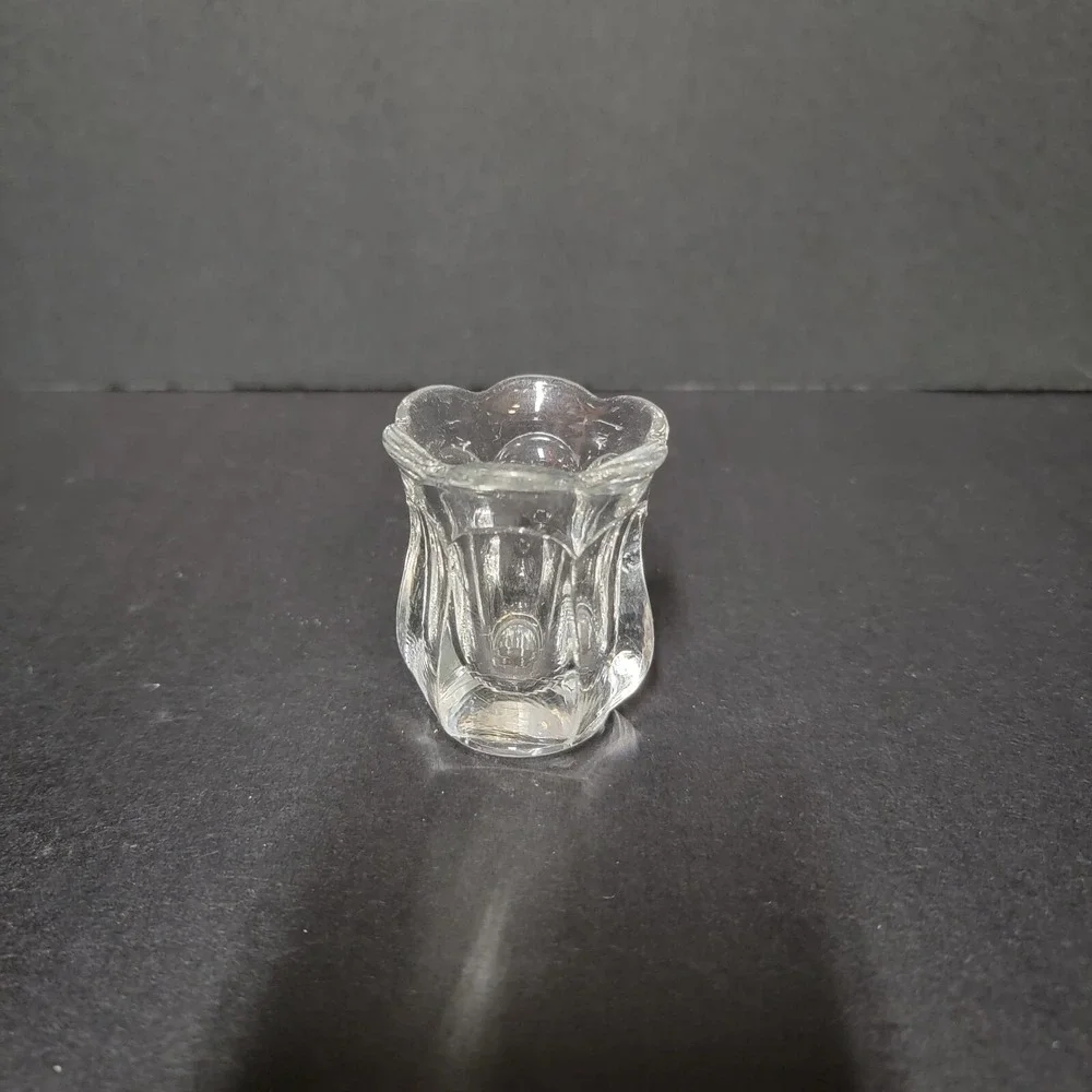 Vtg Clear Pressed Crystal Priscilla Panelled Toothpick Holder Scalloped Edge Rim
